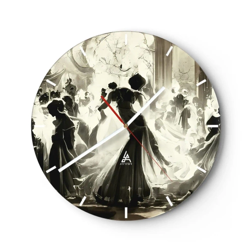 Orologio da parete - Orologio in Vetro - Figure mascherate da ballo che ballano in un elegante interno - 30x30cm - Il gran ballo in maschera - Decorazione murale moderna per soggiorno, cucina e camera da letto ARTTOR