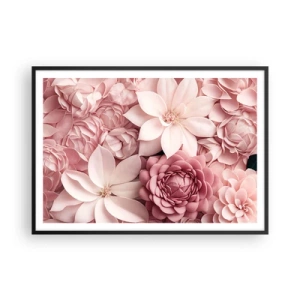 Poster in cornice nera - Fiori nelle tonalità del rosa e del bianco in un approccio artistico - 100x70cm - Nei petali di rosa - Decorazione murale moderna per soggiorno e camera da letto ARTTOR