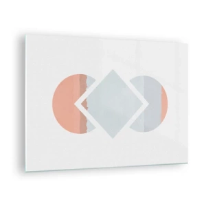 Quadro su vetro - Un rombo pastello al centro tra i semicerchi su uno sfondo bianco. - 70x50cm - La situazione è chiara - Decorazione murale moderna per soggiorno e camera da letto ARTTOR
