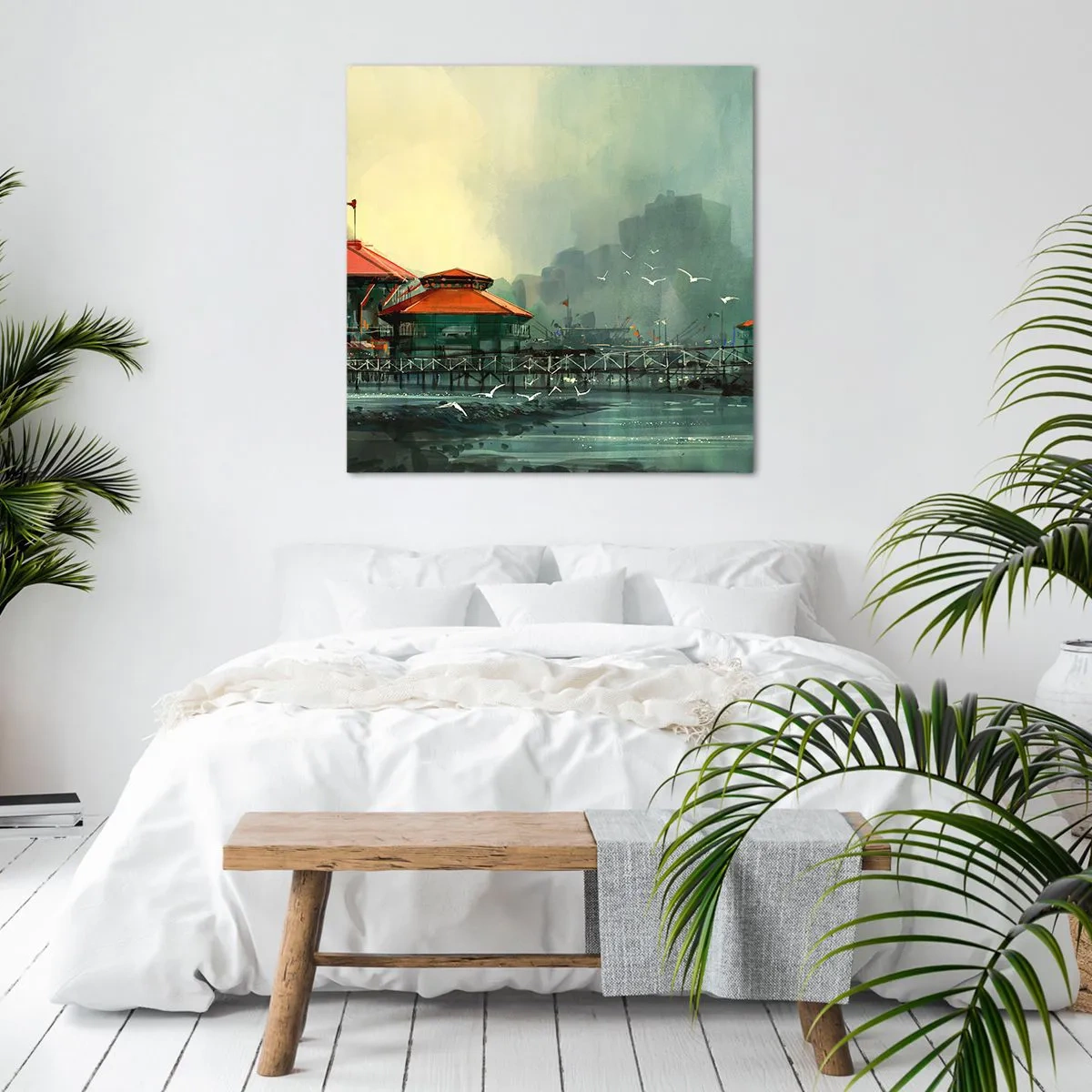 Quadro su tela - Stampe su Tela - Giornata di pioggia al porto - 70x70 cm