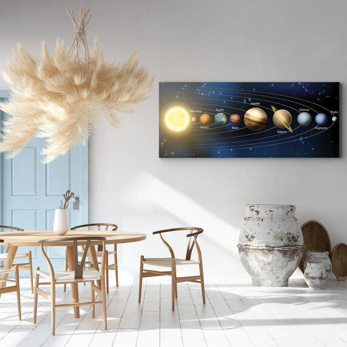 Quadro su tela - Stampe su Tela - Schema del sistema solare con pianeti e sole - 120x50cm - Uno su dieci - Decorazione murale moderna per soggiorno e camera da letto ARTTOR
