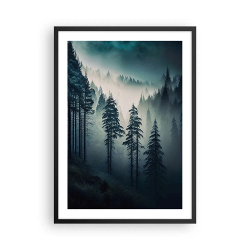 Poster in cornice nera - Una foresta oscura avvolta nella nebbia - 50x70cm - Mattino montano - Decorazione murale moderna per soggiorno e camera da letto ARTTOR