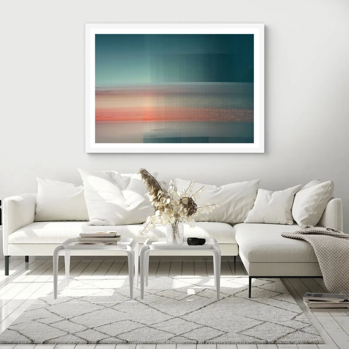 Poster in cornice bianca - Astrazione: onde di luce - 100x70 cm