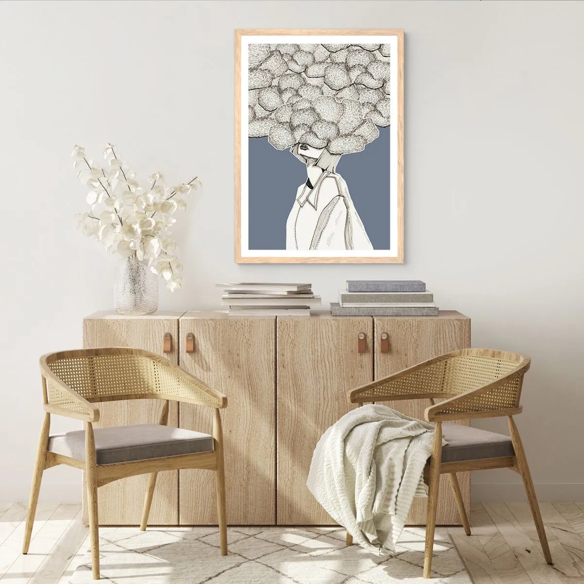 Poster in cornice rovere chiaro - Con la testa tra le nuvole - 61x91 cm