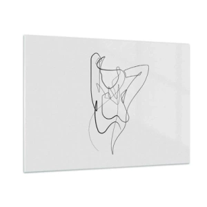 Quadro su vetro - Una silhouette femminile disegnata con una singola linea su uno sfondo bianco - 100x70cm - Davvero, come sei... - Decorazione murale moderna per soggiorno e camera da letto ARTTOR
