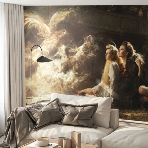 Fotomurali Premium Sand - Due donne e una fenice di fumo in un ambiente misterioso - 100x70cm - Ed è diventata poesia - Decorazione murale moderna per soggiorno e camera da letto ARTTOR