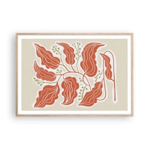 Poster in cornice rovere chiaro - Folklore color corallo - 100x70 cm