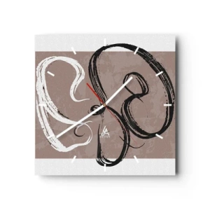 Orologio da parete - Orologio in Vetro - Astrazione in bianco e nero su sfondo beige - 30x30cm - Composizione: alla ricerca della pienezza - Decorazione murale moderna per soggiorno e camera da letto ARTTOR