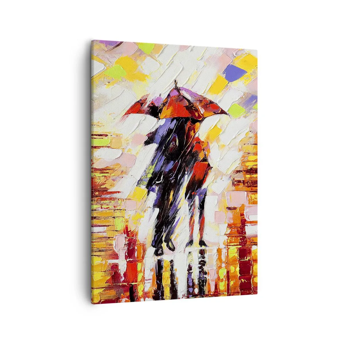 Quadro su tela - Stampe su Tela - Una scena astratta di una passeggiata sotto un ombrello in una notte piovosa. - 50x70cm - Insieme nella notte e nella pioggia - Decorazione murale moderna per soggiorno e camera da letto ARTTOR
