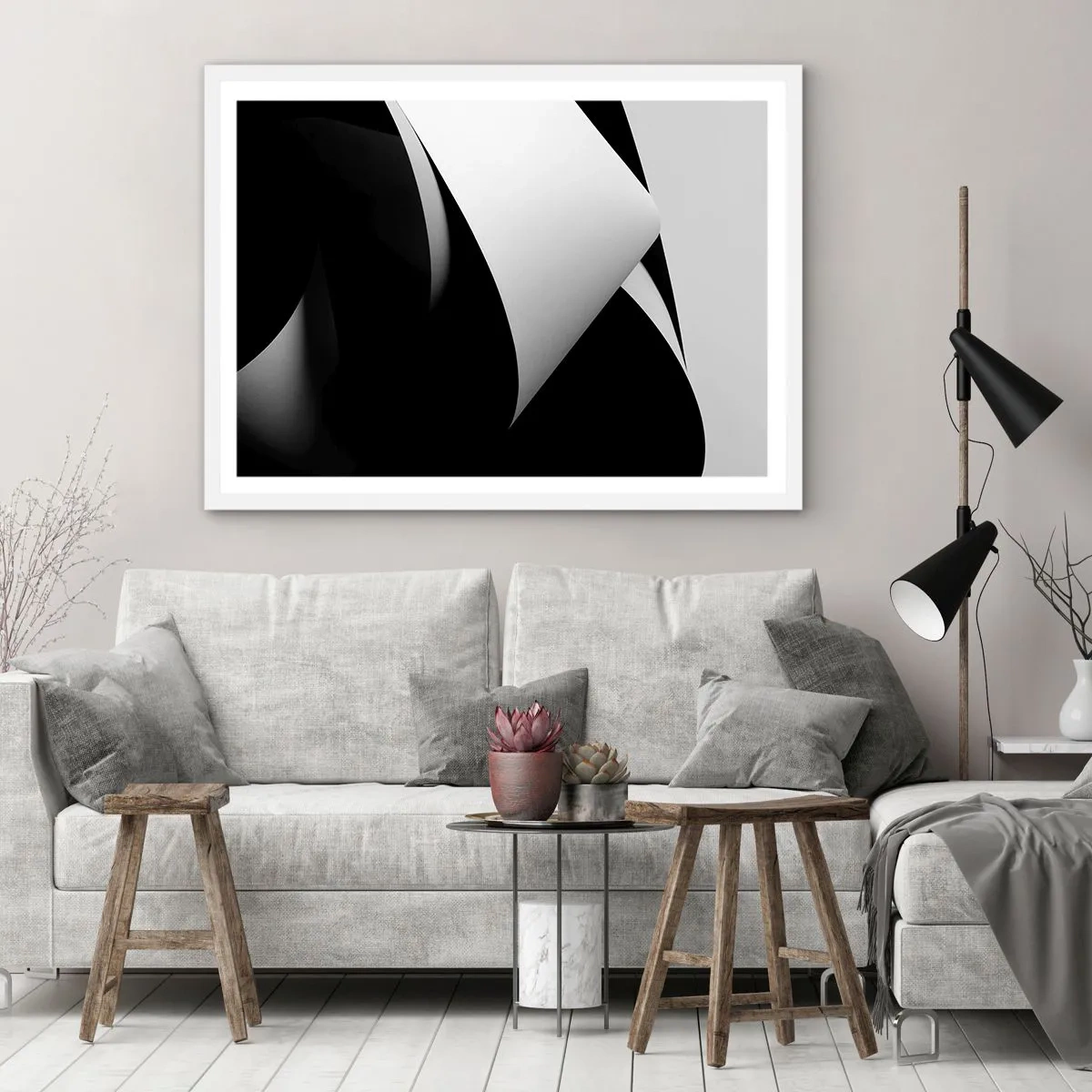 Poster in cornice bianca - Piani di luce dalle profondità dell'ombra - 91x61 cm