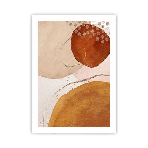 Poster - Forme astratte nei toni del beige, marrone e oro - 50x70cm - Rotondità e movimento - Decorazione murale moderna per soggiorno e camera da letto ARTTOR