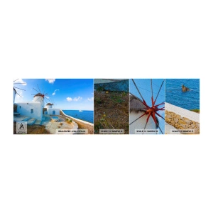 Campione di Fotomurale Premium Sand - Vento azzurro sul mare - Architettura, Paesaggio, Grecia - 100x30 cm