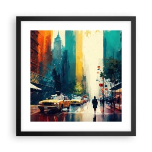Poster in cornice nera - New York: qui anche la pioggia è colorata - 40x40 cm