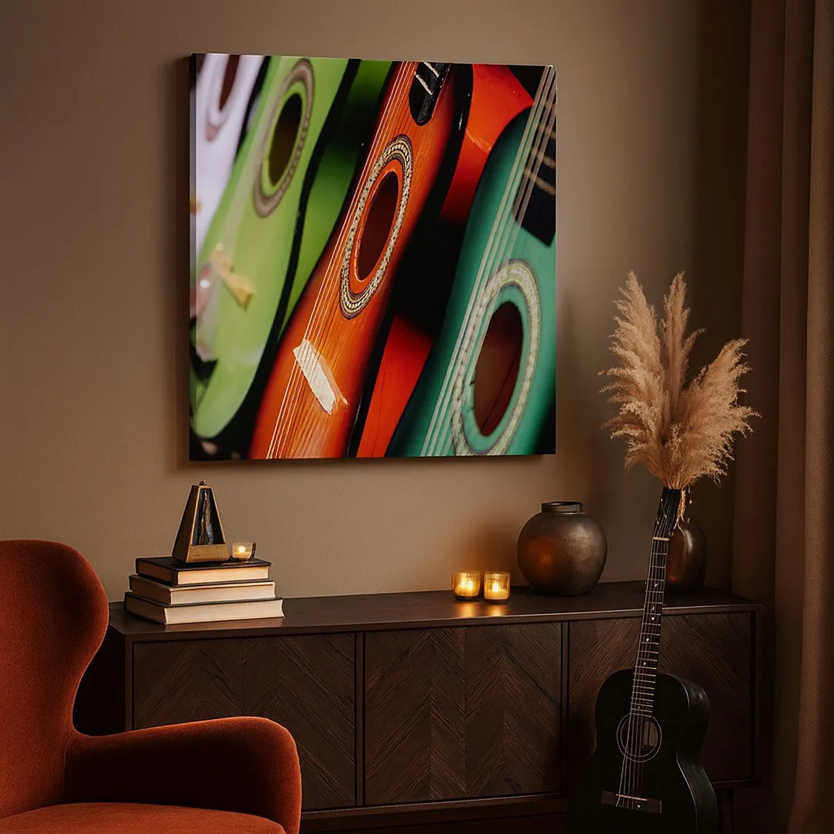 Quadro su tela - Stampe su Tela - La chitarra ha molti colori - 30x30 cm