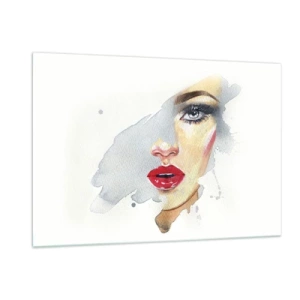 Quadro su vetro - Ritratto ad acquerello di una donna con labbra rosse - 120x80cm - Riflesso in una goccia d'acqua - Decorazione murale moderna per soggiorno e camera da letto ARTTOR