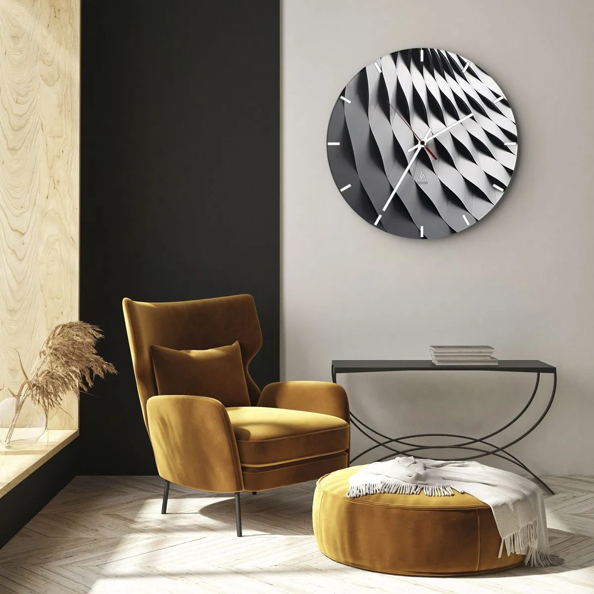 Orologio da parete - Orologio in Vetro - Motivo strutturale architettonico ondulato in bianco e nero - 30x30cm - Sulla cresta dell'onda - Decorazione murale moderna per soggiorno, cucina e camera da letto ARTTOR