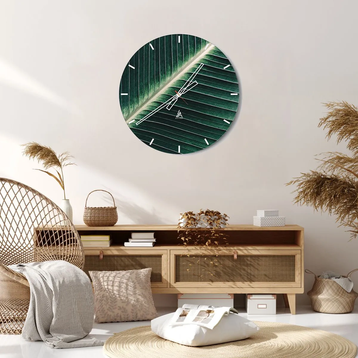 Orologio da parete - Orologio in Vetro - Primo piano di una foglia in tonalità di verde - 30x30cm - Il ritmo della natura - Decorazione murale moderna per soggiorno, cucina e camera da letto ARTTOR