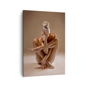Quadro su tela - Stampe su Tela - Silhouette artistica di una donna su sfondo beige - 50x70cm - Unità di corpo e anima - Decorazione murale moderna per soggiorno e camera da letto ARTTOR