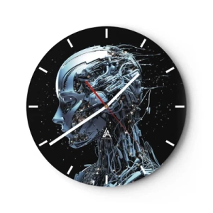 Orologio da parete - Orologio in Vetro - Profilo di un robot umanoide fatto di cavi futuristici - 30x30cm - La tecnologia è donna - Decorazione murale moderna per soggiorno, cucina e camera da letto ARTTOR
