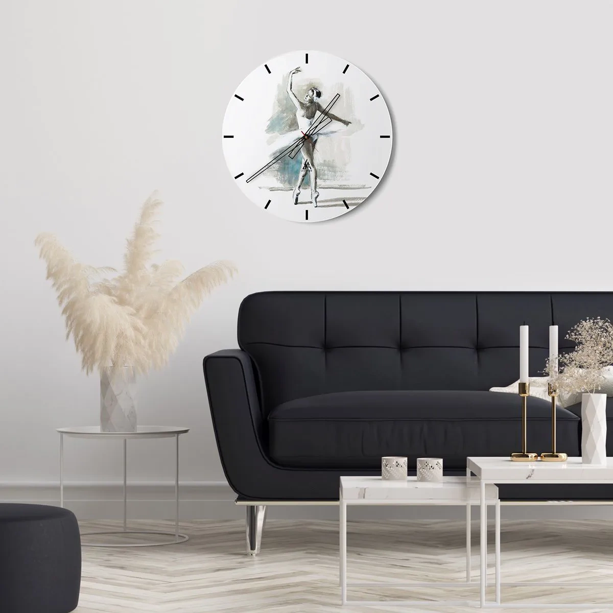 Orologio da parete - Orologio in Vetro - Una ballerina in abito bianco immortalata in una posa di danza - 30x30cm - Tramutata in un cigno - Decorazione murale moderna per soggiorno, cucina e camera da letto ARTTOR