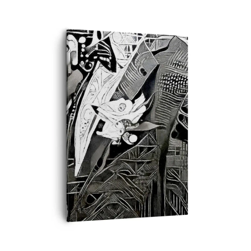 Quadro su tela - Stampe su Tela - Elegante astrazione di un uomo in abito in bianco e nero - 50x70cm - Solo in apparenza un uomo grigio - Decorazione murale moderna per soggiorno e camera da letto ARTTOR