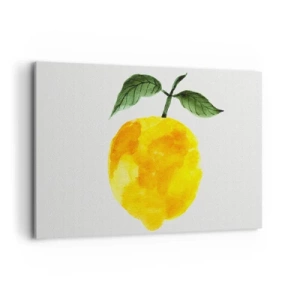 Quadro su tela - Stampe su Tela - Limone acquerello con foglie verdi su sfondo chiaro - 100x70cm - Scoprire il sapore del sole - Decorazione murale moderna per soggiorno e camera da letto ARTTOR