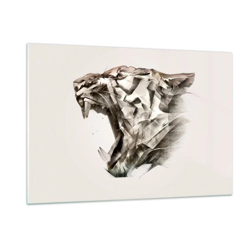 Quadro su vetro - Illustrazione geometrica di una tigre ruggente su uno sfondo chiaro - 120x80cm - Sai chi comanda - Decorazione murale moderna per soggiorno e camera da letto ARTTOR
