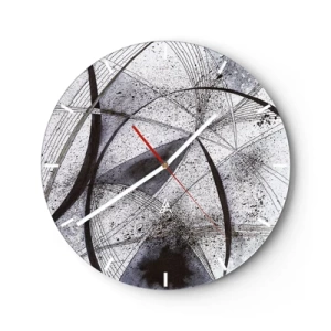 Orologio da parete - Orologio in Vetro - Astrazione in bianco e nero con linee e macchie dinamiche - 30x30cm - Fantasia futuristica - Decorazione murale moderna per soggiorno, cucina e camera da letto ARTTOR