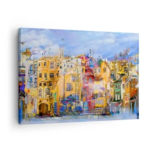 Quadro su tela - Stampe su Tela - Edifici urbani colorati in stile artistico - 70x50cm - Siamo insieme - Decorazione murale moderna per soggiorno e camera da letto ARTTOR
