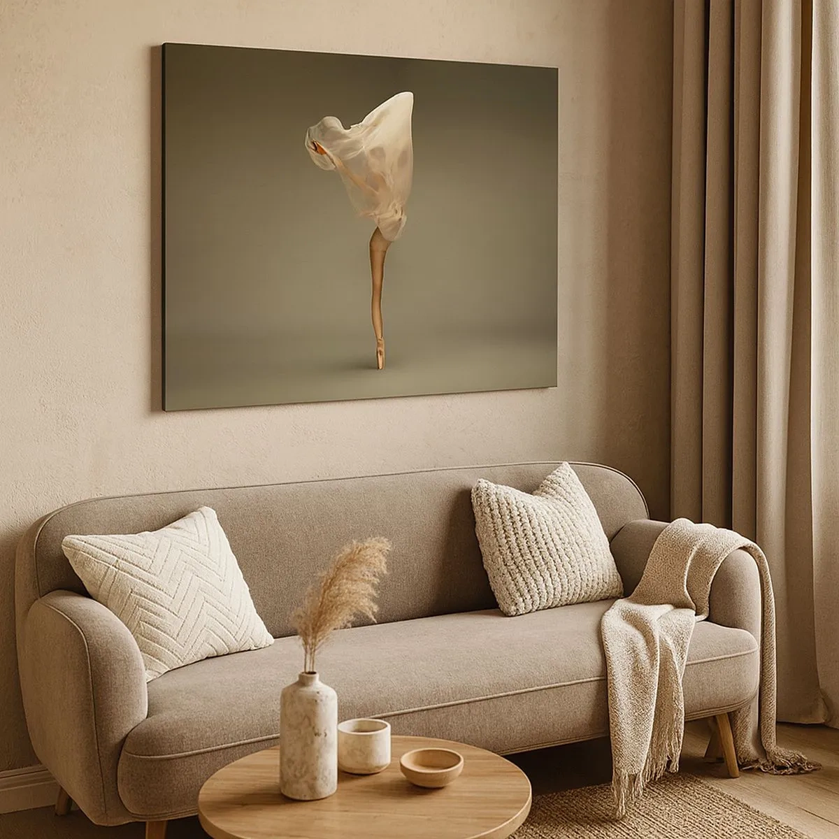 Quadro su tela - Stampe su Tela - Una ballerina che fluttua nell'aria con il tessuto - 70x50cm - Adesso vola via - Decorazione murale moderna per soggiorno e camera da letto ARTTOR