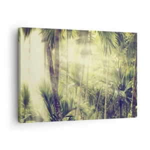 Quadro su tela - Stampe su Tela - Raggi di sole in una foresta tropicale di palme - 70x50cm - Nell'afa verde - Decorazione murale moderna per soggiorno e camera da letto ARTTOR