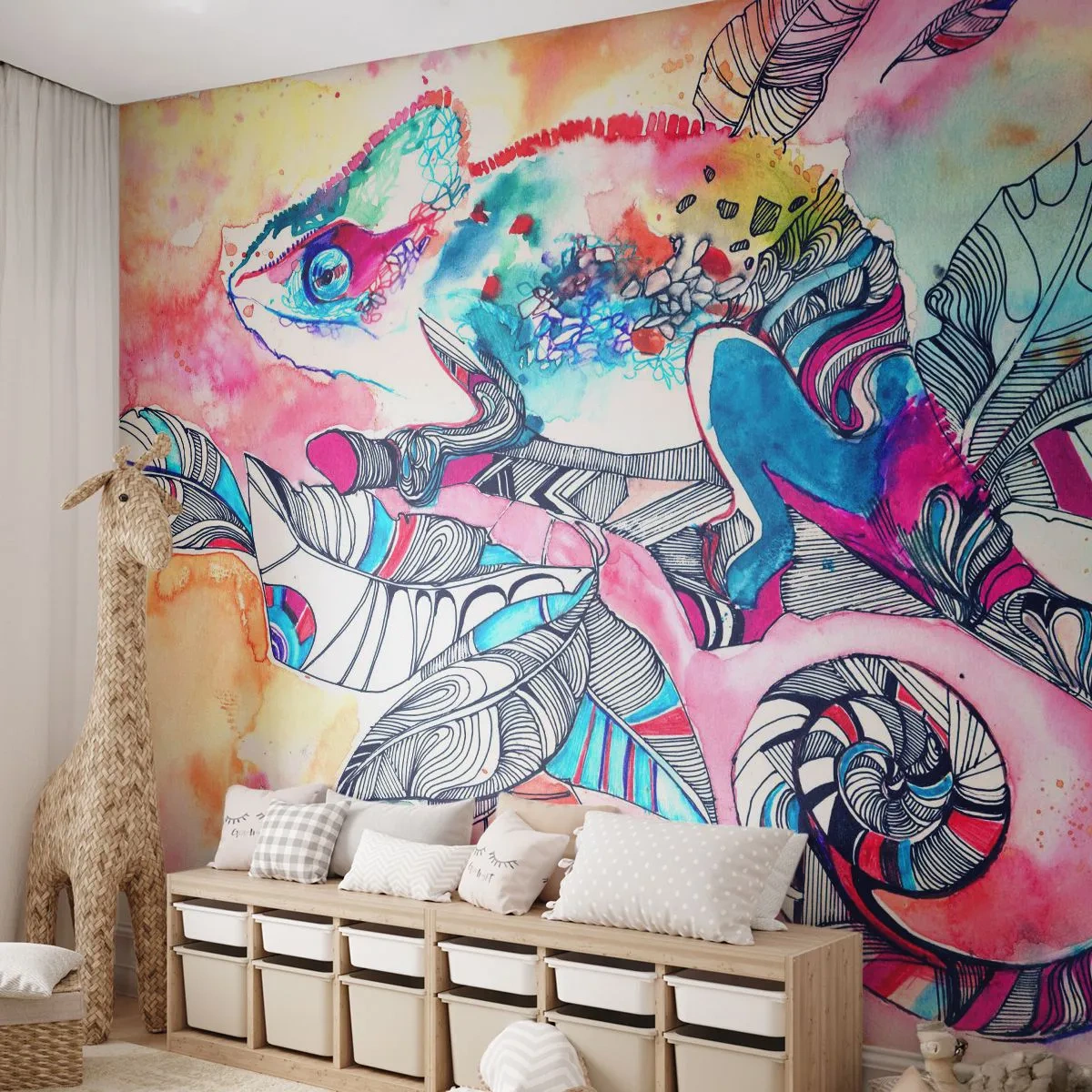 Fotomurali Premium Sand - Il nostro mondo colorato - Camaleonte, Astrazione, Natura - 250x175 cm