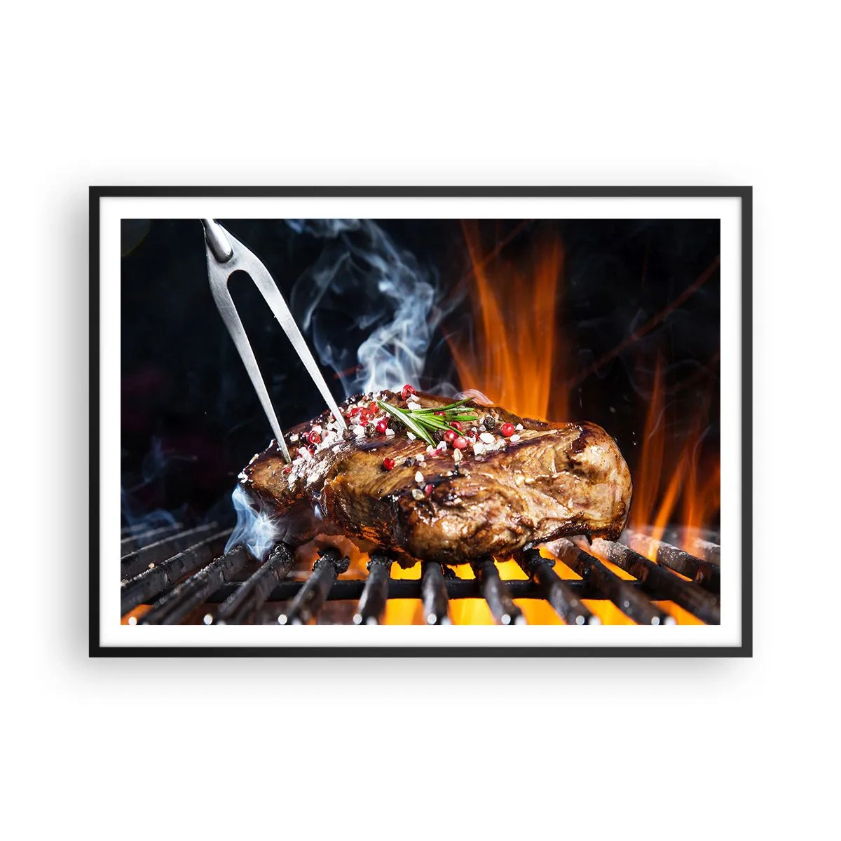 Poster in cornice nera - Bistecca alla griglia con spezie - 100x70cm - Succosa e profumata - Decorazione murale moderna per soggiorno e camera da letto ARTTOR