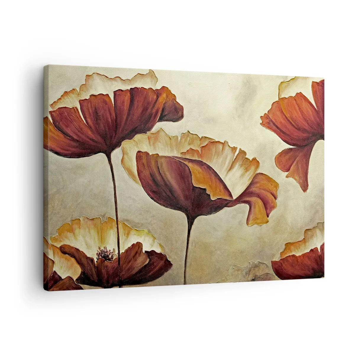 Quadro su tela - Stampe su Tela - Fiori delicati nei toni del rosso e dell'oro su uno sfondo chiaro - 70x50cm - Nei prati e nei campi - Decorazione murale moderna per soggiorno e camera da letto ARTTOR