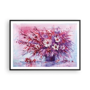Poster in cornice nera - Un colorato bouquet di fiori nelle tonalità del rosa e del viola - 100x70cm - Innocenza e passione - Decorazione murale moderna per soggiorno e camera da letto ARTTOR