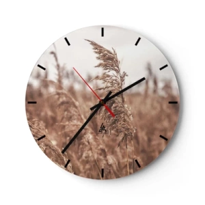 Orologio da parete - Orologio in Vetro - Erbe autunnali che ondeggiano nel vento con colori naturali - 30x30cm - Nei campi è già autunno - Decorazione murale moderna per soggiorno, cucina e camera da letto ARTTOR