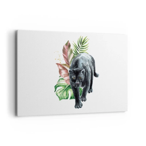 Quadro su tela - Stampe su Tela - Pantera nera circondata da foglie tropicali - 100x70cm - Cuore selvaggio - Decorazione murale moderna per soggiorno e camera da letto ARTTOR