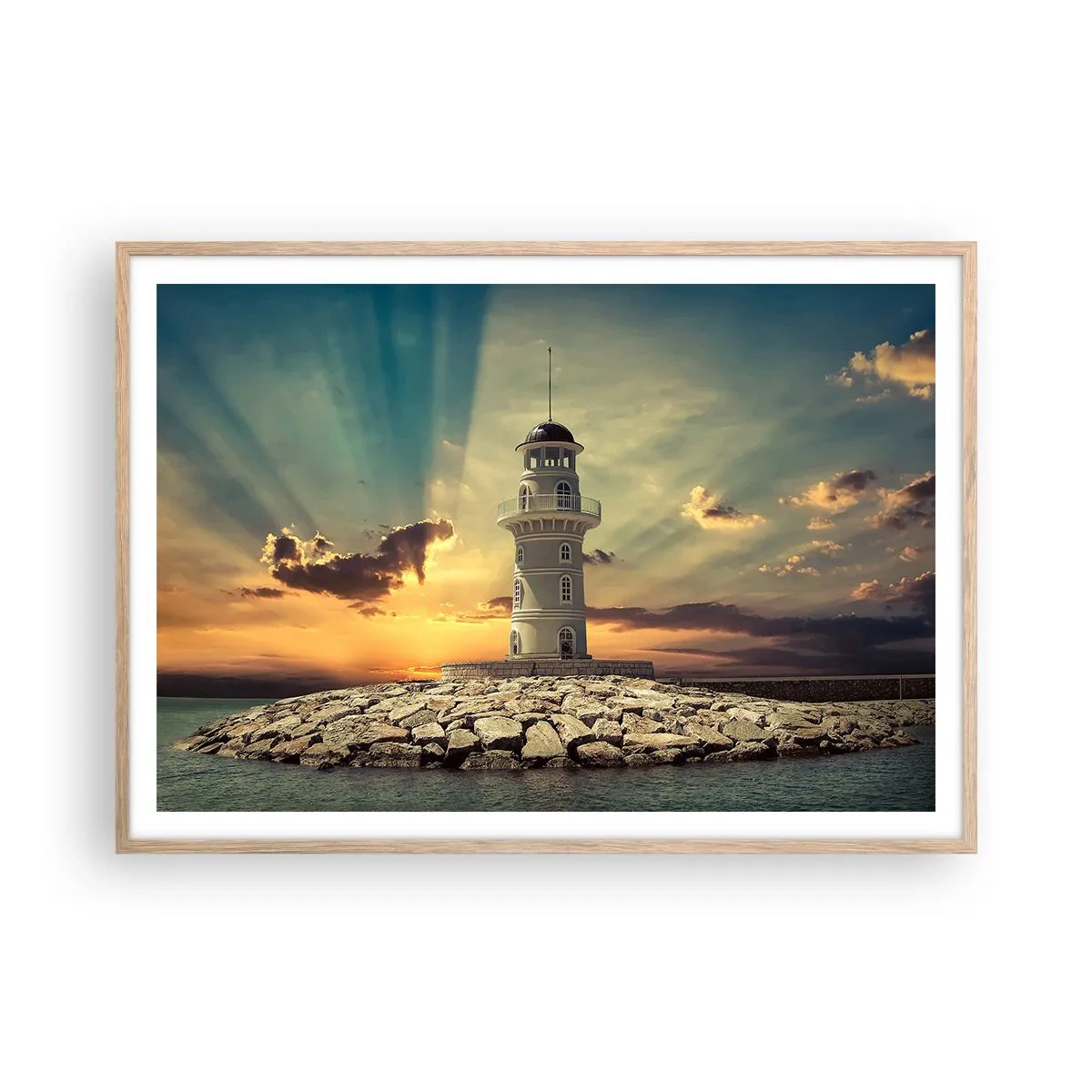 Poster in cornice rovere chiaro - Luce - Bontà - Bellezza - 100x70 cm