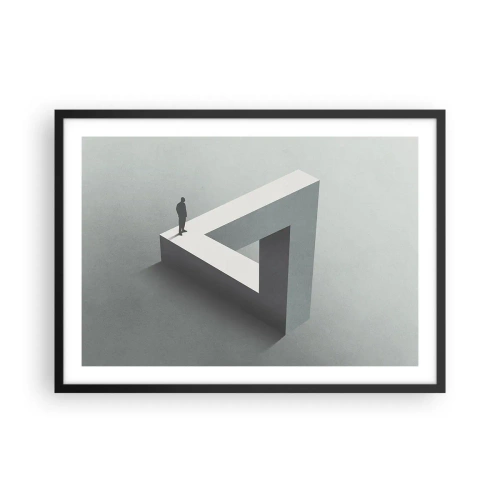 Poster in cornice nera - Una figura in piedi su un triangolo di Penrose in tonalità di grigio. - 70x50cm - Eppure è possibile - Decorazione murale moderna per soggiorno e camera da letto ARTTOR