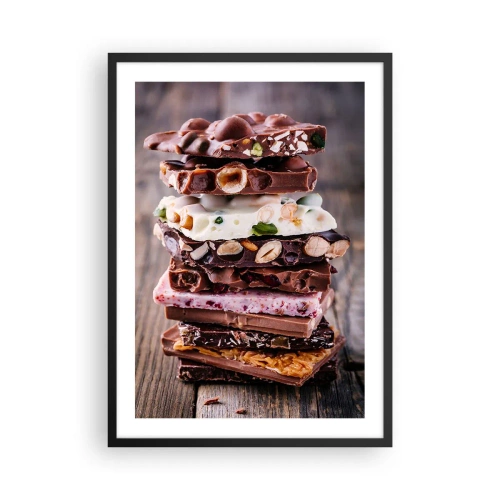 Poster in cornice nera - Una pila di barrette di cioccolato con noci e frutta - 50x70cm - Deliziosa prospettiva - Decorazione murale moderna per soggiorno e camera da letto ARTTOR