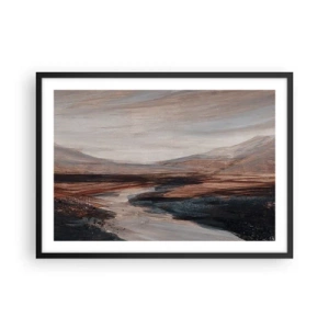 Poster in cornice nera - Un paesaggio pittoresco con un fiume e montagne - 70x50cm - Valle tranquilla - Decorazione murale moderna per soggiorno e camera da letto ARTTOR