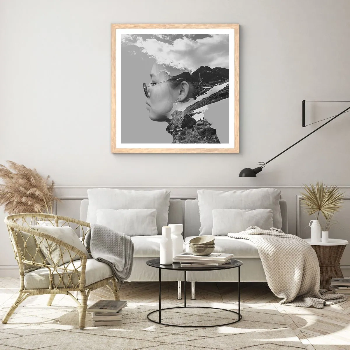 Poster in cornice rovere chiaro - Ritratto montano nuvoloso - 40x40 cm