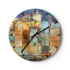 Orologio da parete - Orologio in Vetro - Astrazione colorata ispirata allo skyline della città - 30x30cm - Metropoli nel sole - Decorazione murale moderna per soggiorno, cucina e camera da letto ARTTOR