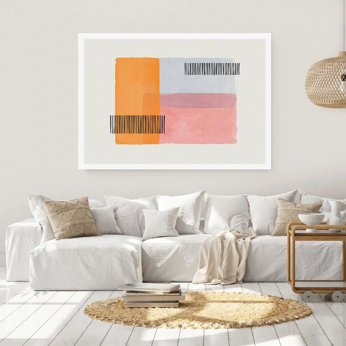 Poster - Geometria in colori pastello con linee su sfondo chiaro - 100x70cm - Da un angolo all'altro - Decorazione murale moderna per soggiorno e camera da letto ARTTOR