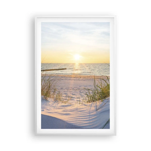 Poster in cornice bianca - Rumore del mare, uccelli che cantano, spiaggia selvatica tra i cespugli... - 61x91 cm