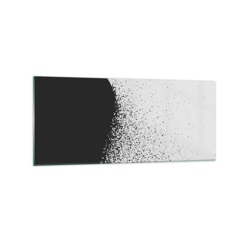 Quadro su vetro - Motivo astratto con particelle nere su sfondo chiaro - 120x50cm - Il movimento delle particelle - Decorazione murale moderna per soggiorno e camera da letto ARTTOR