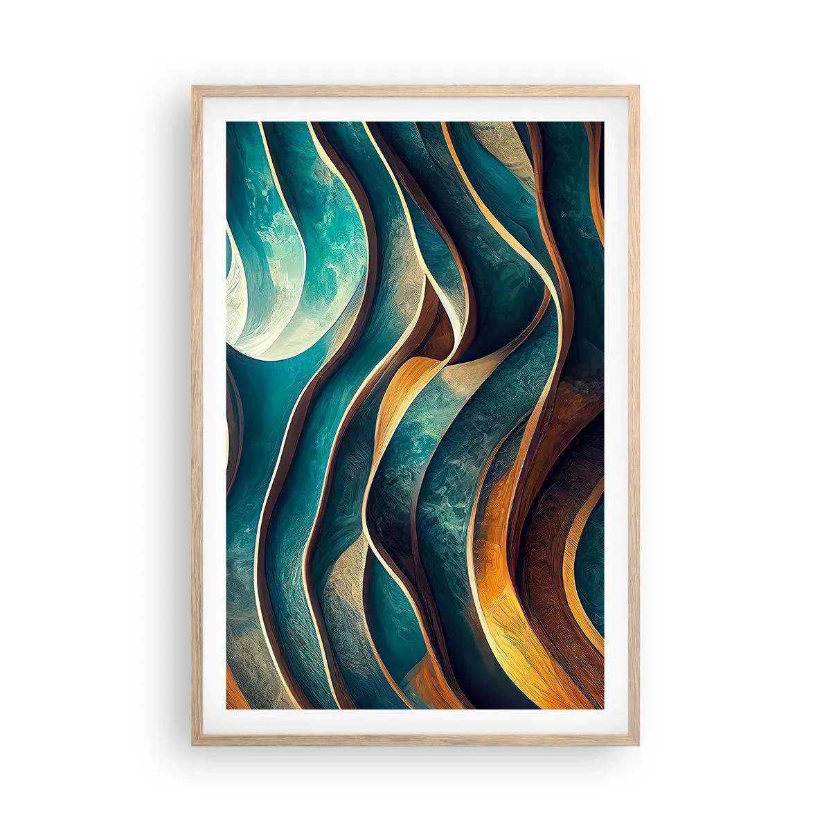 Poster in cornice rovere chiaro - I meandri del blu - 61x91 cm