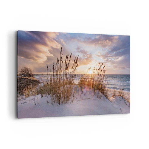 Quadro su tela - Stampe su Tela - Dune con erba sullo sfondo del sole al tramonto - 100x70cm - L'addio al sole e al vento - Decorazione murale moderna per soggiorno e camera da letto ARTTOR