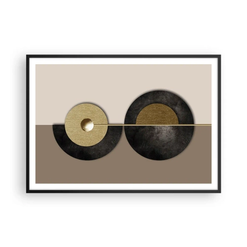 Poster in cornice nera - Cerchi astratti nei toni dell'oro e del marrone - 100x70cm - Variazioni attorno al cerchio - Decorazione murale moderna per soggiorno e camera da letto ARTTOR