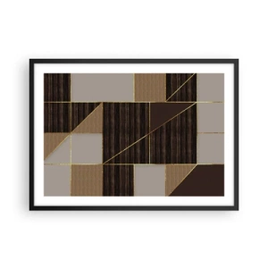 Poster in cornice nera - Motivi geometrici nei toni del marrone con linee dorate - 70x50cm - Mosaico di marrone e oro - Decorazione murale moderna per soggiorno e camera da letto ARTTOR